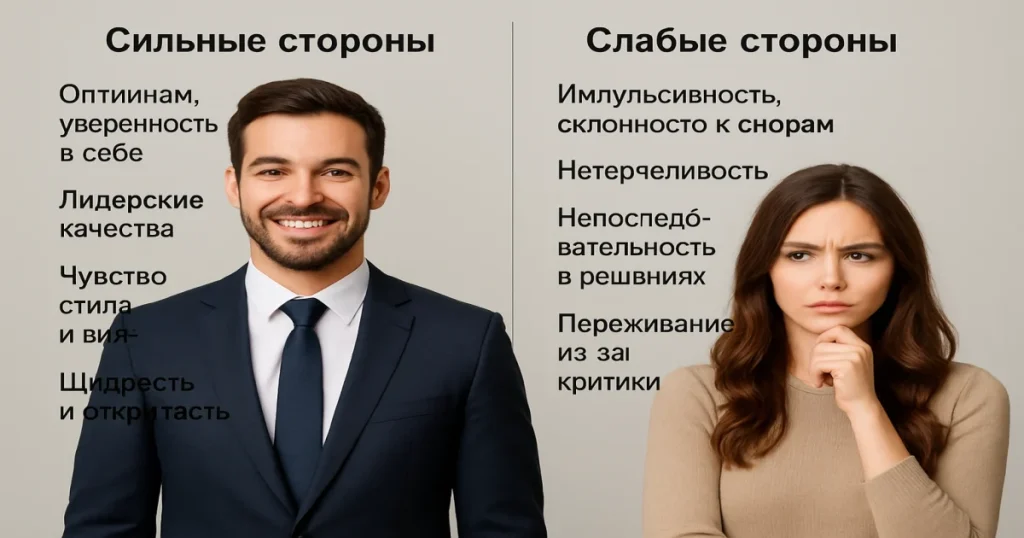 Сильные стороны Слабые стороны Оптимизм, уверенность в себе Импульсивность, склонность к спорам&hellip;