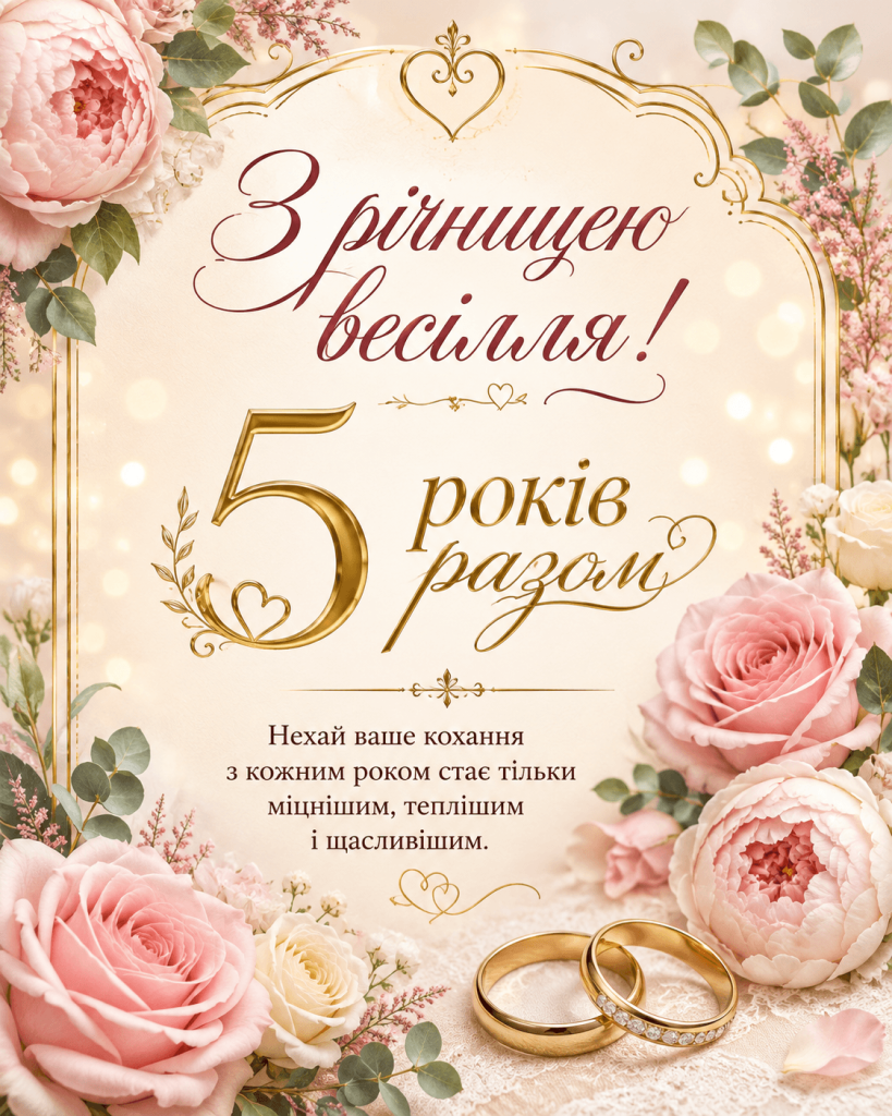Картинки - листівки привітання з річницею 5 років весілля